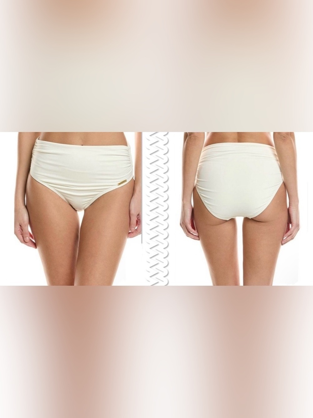 Vince Camuto Cream High-Waist Ruched Bikini Bottom Size Medium